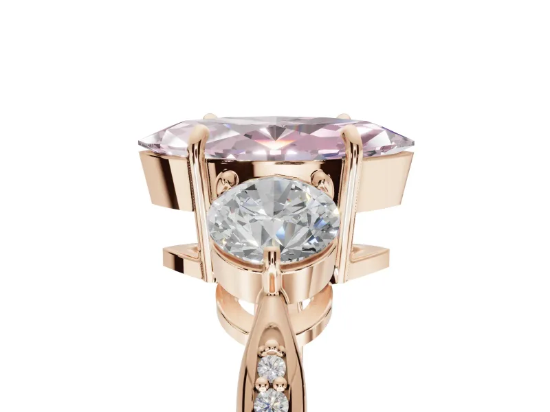Marquise Three Stone Engagement Ring Setting for a Fancy Pink Lab-Grown Diamond | Tapered Pave Band | Rose Gold