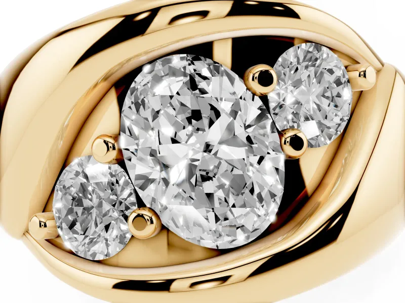 Oval Cut Diamond Channel-Set Crossover Ring Set in Yellow gold