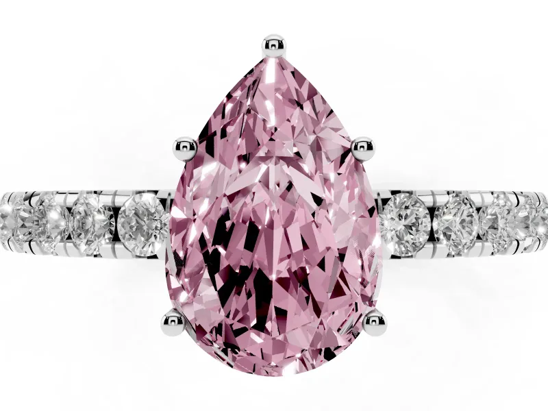 Pear-Shaped Pave Solitaire Engagement Ring Setting for a Fancy Pink Lab-Grown Diamond | Shared Prong Band | White Gold