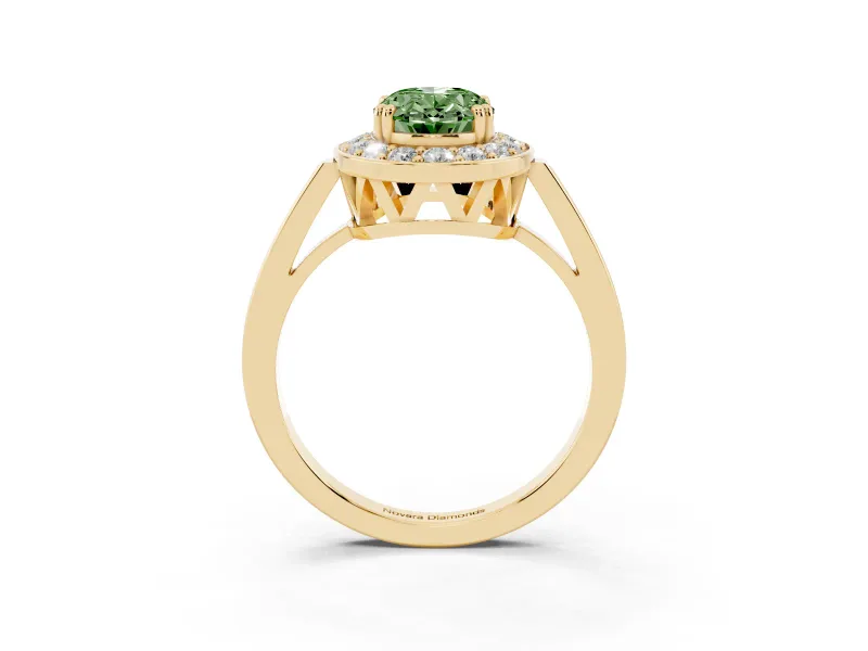 Oval Halo Engagement Ring Setting for a Fancy Green Lab-Grown Diamond | Polished Halo Rim | Yellow Gold