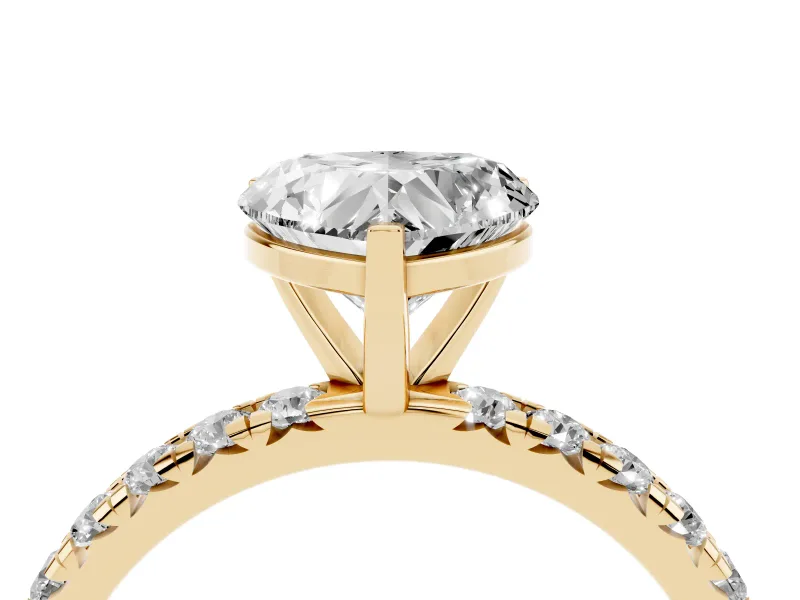 Heart-Shaped Pavé Solitaire Engagement Ring Setting | Shared Prong Band | Yellow Gold