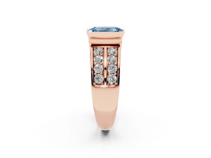Emerald Cut Half Bezel Engagement Ring Setting for a Fancy Blue Lab-Grown Diamond | Double Row Channel Band | Rose Gold