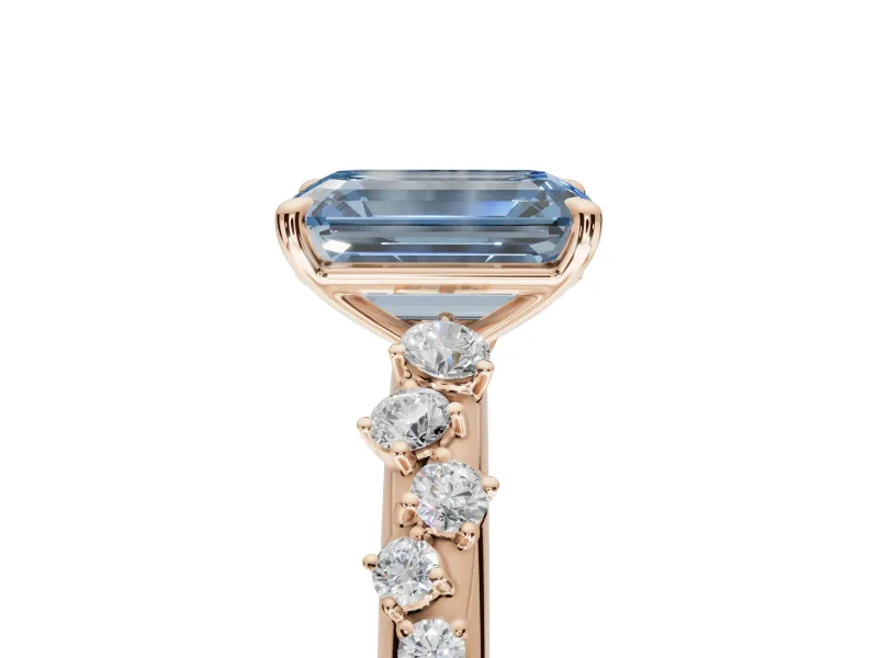 Emerald Cut Graduated Solitaire Engagement Ring Setting for a Fancy Blue Lab-Grown Diamond | Rose Gold