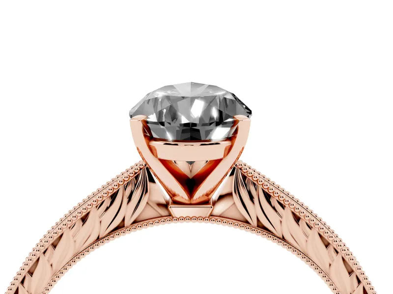 Fancy Black Pear Cut Diamond Solitaire Milgrain Engraved Band Set in Rose gold with Prong Setting