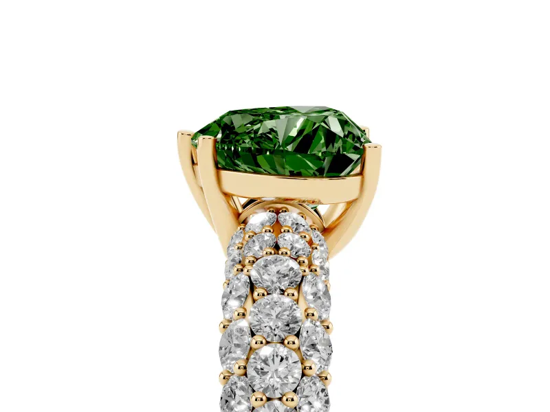 Heart-Shaped Close Set Pave Engagement Ring Setting for a Fancy Green Lab-Grown Diamond | Multi Row | Yellow Gold
