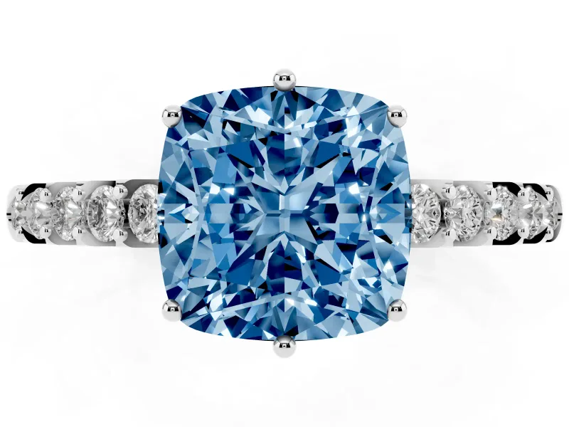 Cushion Cut Engagement Ring Setting for a Fancy Blue Lab-Grown Diamond | Sterling Silver - Design NV-24649