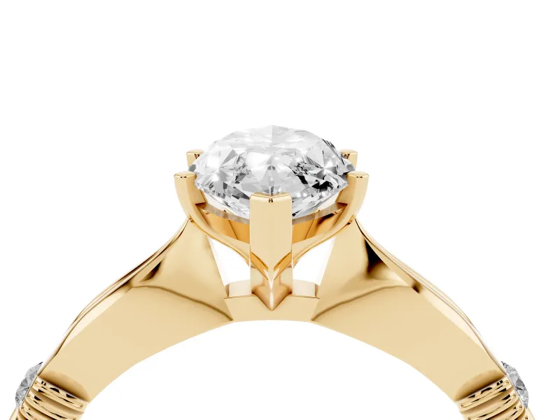 Marquise Cut Diamond Solitaire Twisted Band Ring Set in Yellow gold with Accent Stones and Prong Setting