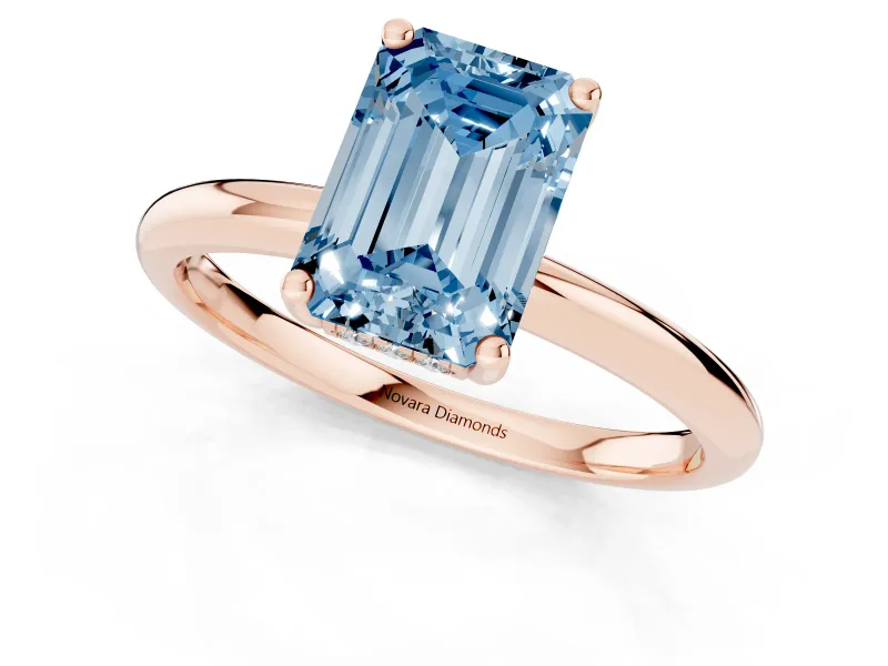 Emerald Cut Micro-Prong Hidden Halo Engagement Ring Setting for a Fancy Blue Lab-Grown Diamond | Plain Band | Rose Gold