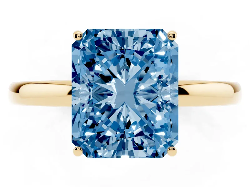 Radiant Cut Engagement Ring Setting for a Fancy Blue Lab-Grown Diamond | Hidden Halo | Yellow Gold