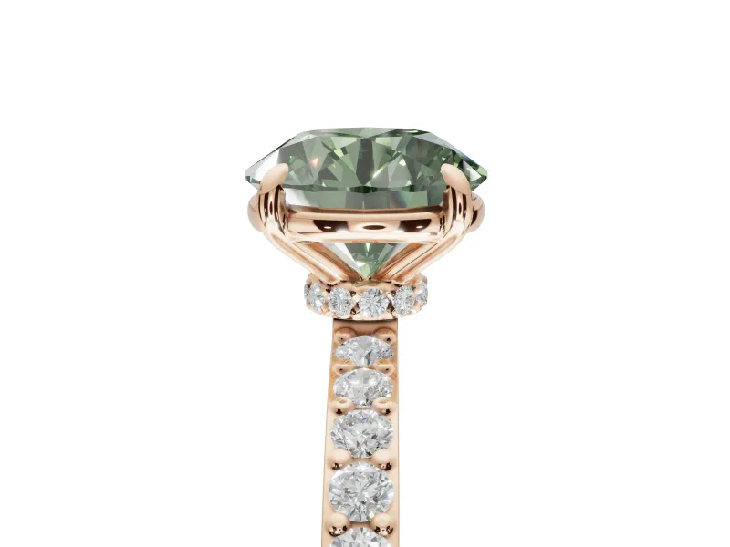 Round Hidden Halo Engagement Ring Setting for a Fancy Green Lab-Grown Diamond | Pavé Band | Rose Gold