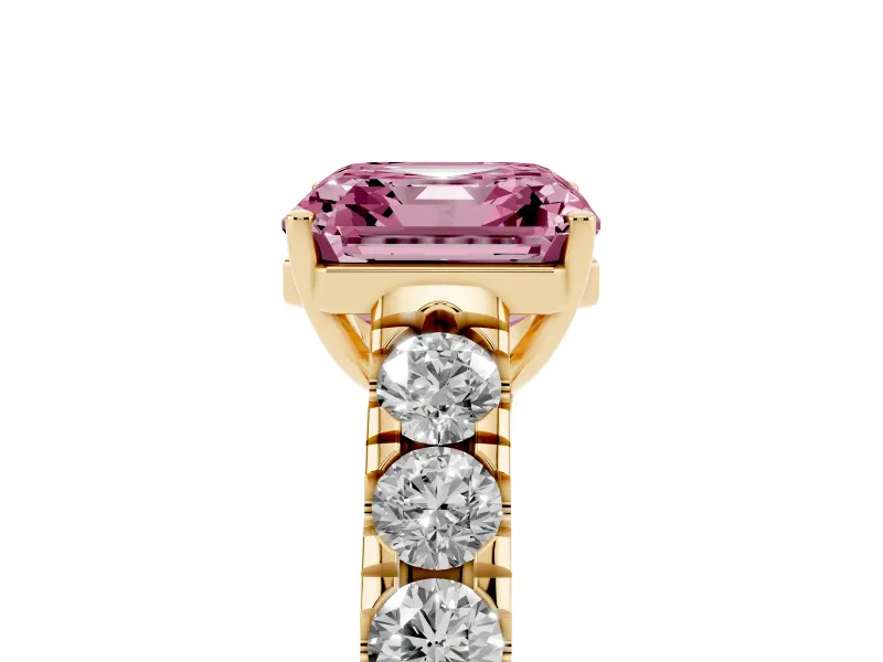 Asscher Cut Engagement Ring Setting for a Fancy Pink Lab-Grown Diamond | Yellow Gold - Design NV-24643