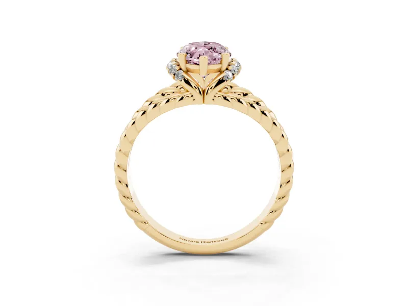 Fancy Pink Marquise Cut Diamond Halo Ring Set in Yellow gold with Twisted Band and Prong Setting