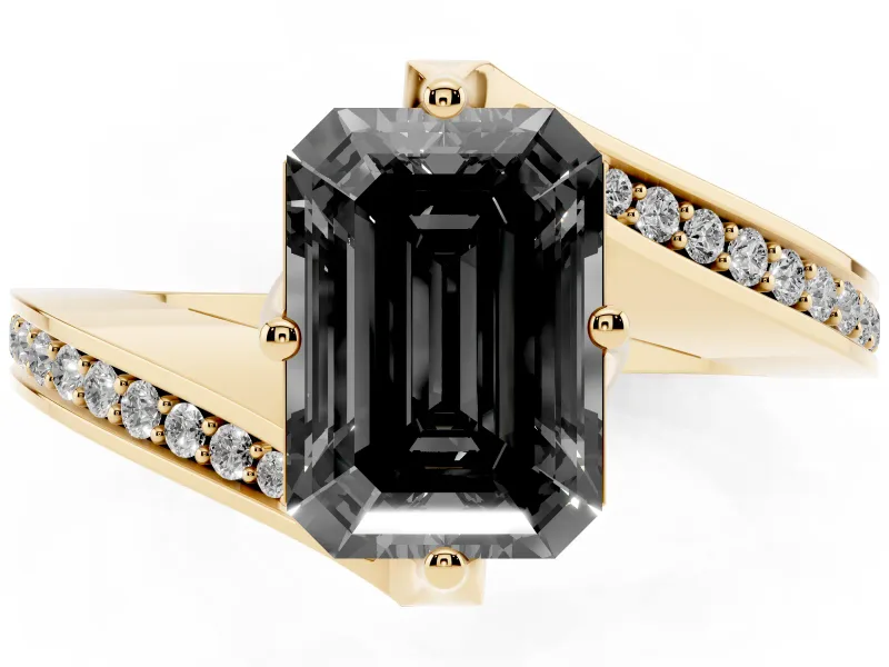 Emerald Cut Bypass Pavé Engagement Ring Setting for a Black Center | Swept Shoulders | Yellow Gold