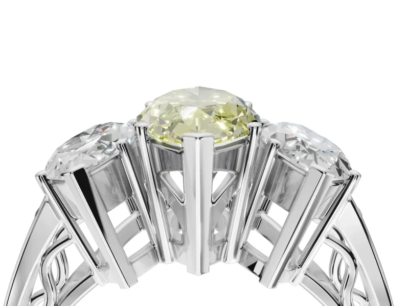 Marquise Three Stone Engagement Ring Setting for a Fancy Yellow Lab-Grown Diamond | Beaded Shoulders | Sterling Silver