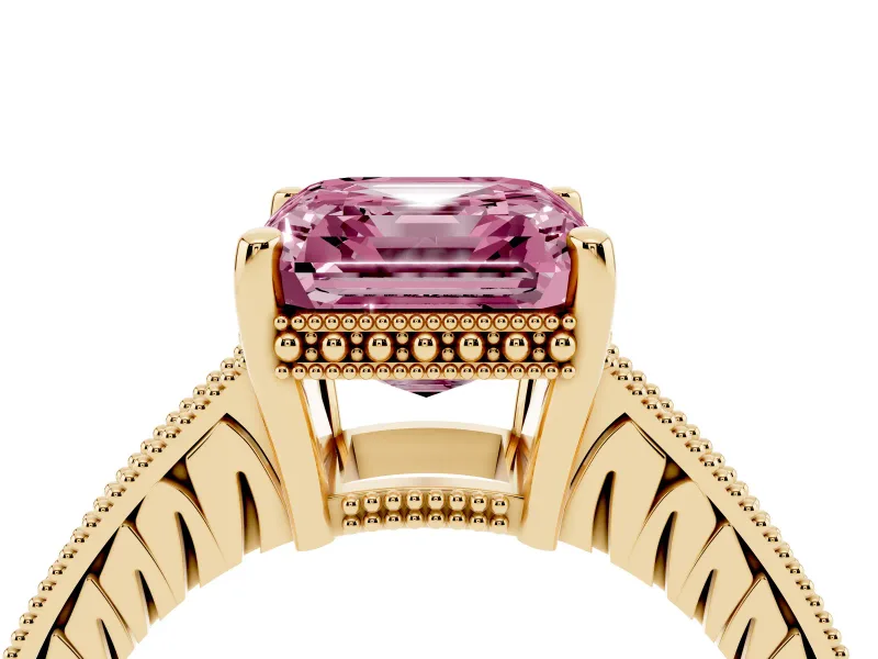 Asscher Cut Engraved Engagement Ring Setting for a Fancy Pink Lab-Grown Diamond | Yellow Gold