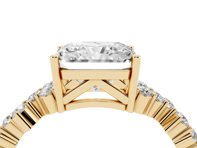 Radiant Cut Scattered Accent Engagement Ring Setting | Slim Band | Yellow Gold