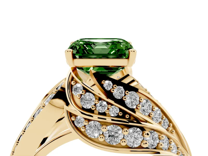 Asscher Cut Bypass Pavé Engagement Ring Setting for a Fancy Green Lab-Grown Diamond | Graduated Pavé | Yellow Gold