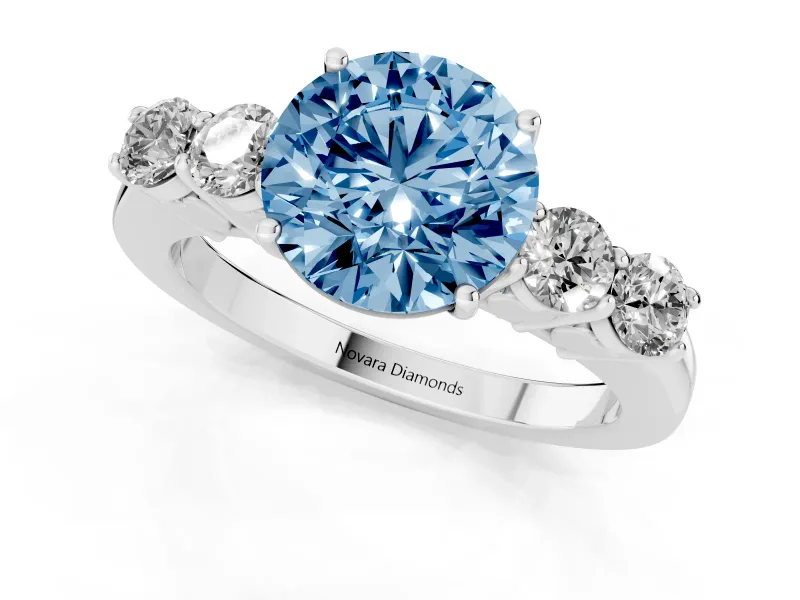 Round 5 Stone Engagement Ring Setting for a Fancy Blue Lab-Grown Diamond | Sterling Silver