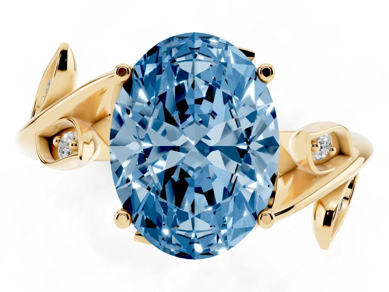 Oval Twisted Bypass Engagement Ring Setting for a Fancy Blue Lab-Grown Diamond | Yellow Gold