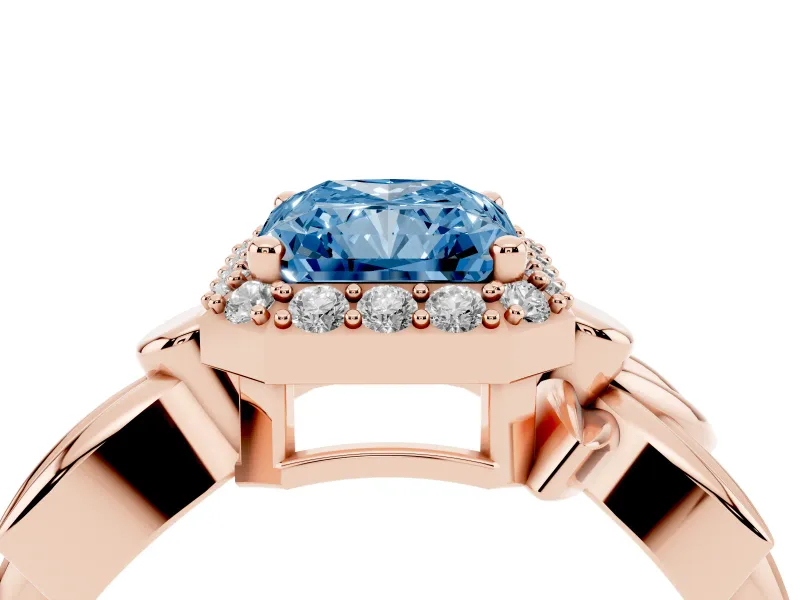 Radiant Cut Floral Halo Engagement Ring Setting for a Fancy Blue Lab-Grown Diamond | Rose Gold