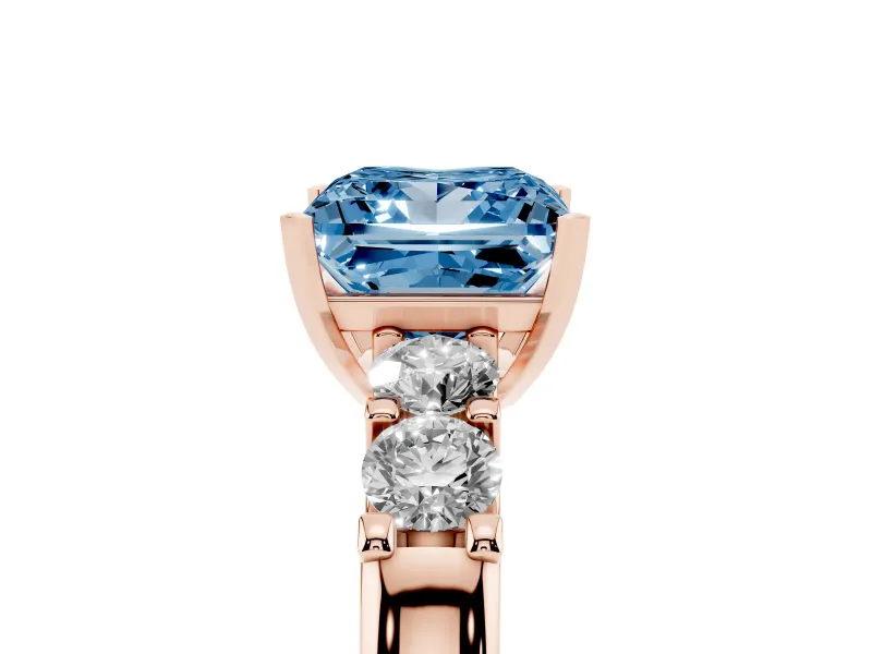 Fancy Blue Princess Cut Diamond Five-Stone Prong Set Engagement Ring Set in Rose gold with Channel Band
