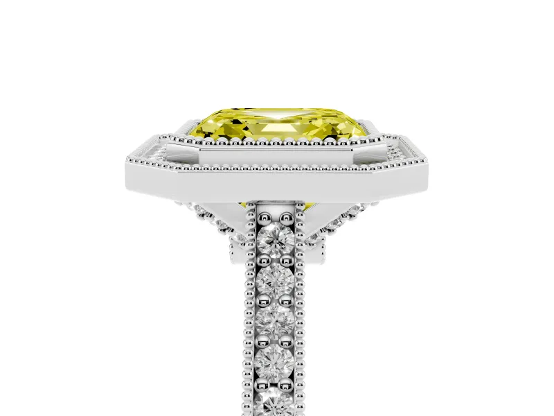 Asscher Cut Halo Engagement Ring Setting for a Fancy Yellow Lab-Grown Diamond | Sterling Silver - Design NV-24721