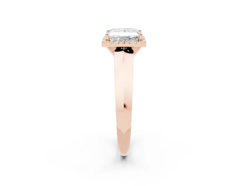 Princess Cut Diamond Halo Ring Set in Rose gold with Cathedral Band and Prong Setting