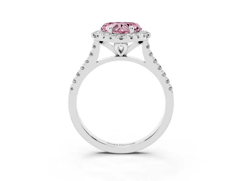 Heart-Shaped Halo Engagement Ring Setting for a Fancy Pink Lab-Grown Diamond | Tapered Band | Platinum