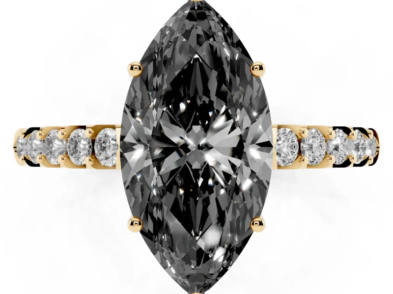 Marquise Hidden Halo Engagement Ring Setting for a Black Center | Yellow Gold