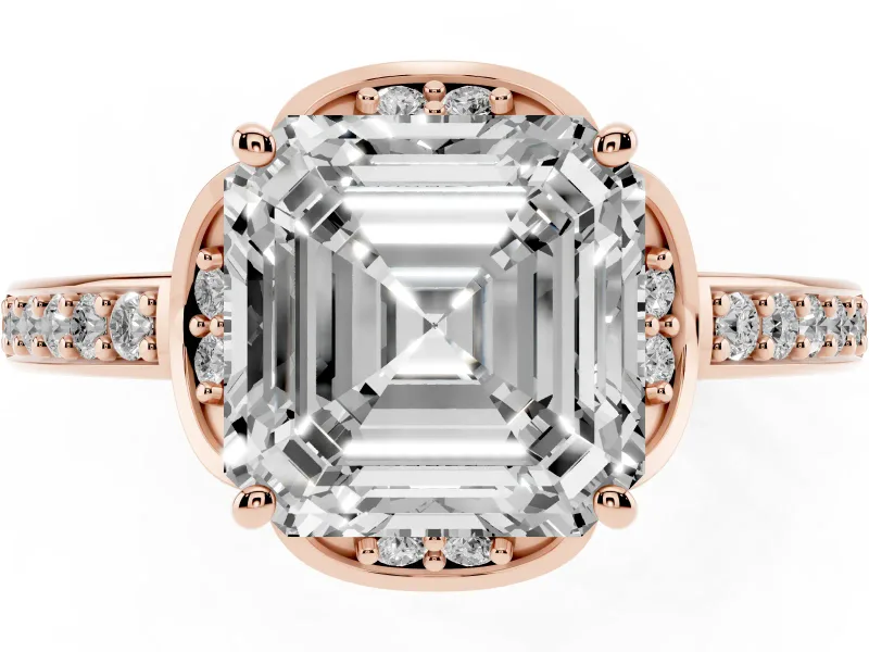 Asscher Cut Floral Pavé Engagement Ring Setting | Petal Accents | Rose Gold