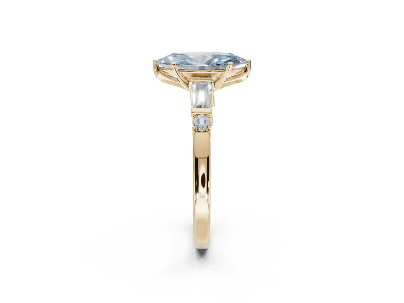 Marquise Tapered Baguette Engagement Ring Setting for a Fancy Blue Lab-Grown Diamond | Yellow Gold