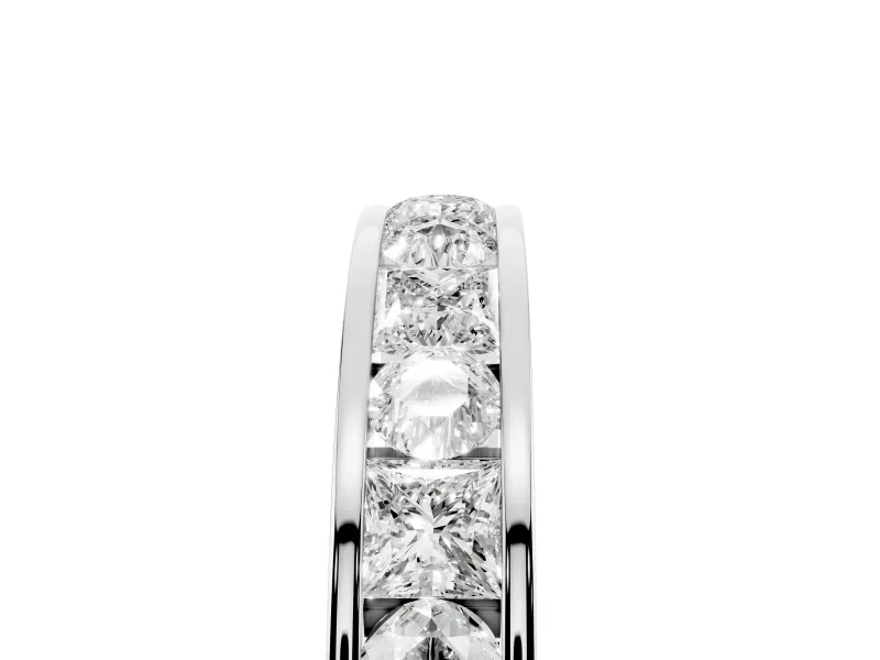 Princess Diamond Channel Set Promise Ring Set in White gold with Round Accent Stations