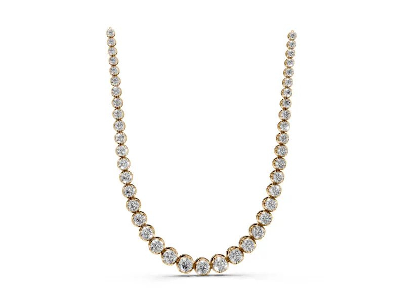 Round Lab-Grown Diamond Graduated Bezel Tennis Necklace | Close-Set Bezels | Yellow Gold