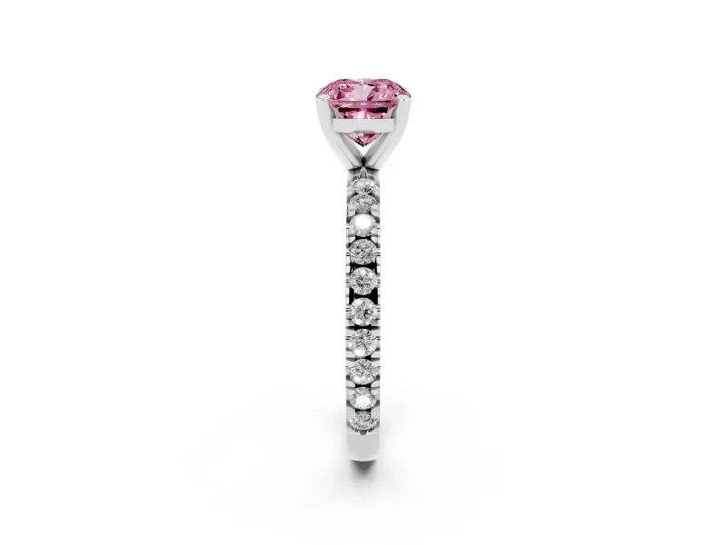 Cushion Cut Pavé Engagement Ring Setting for a Fancy Pink Lab-Grown Diamond | Sterling Silver