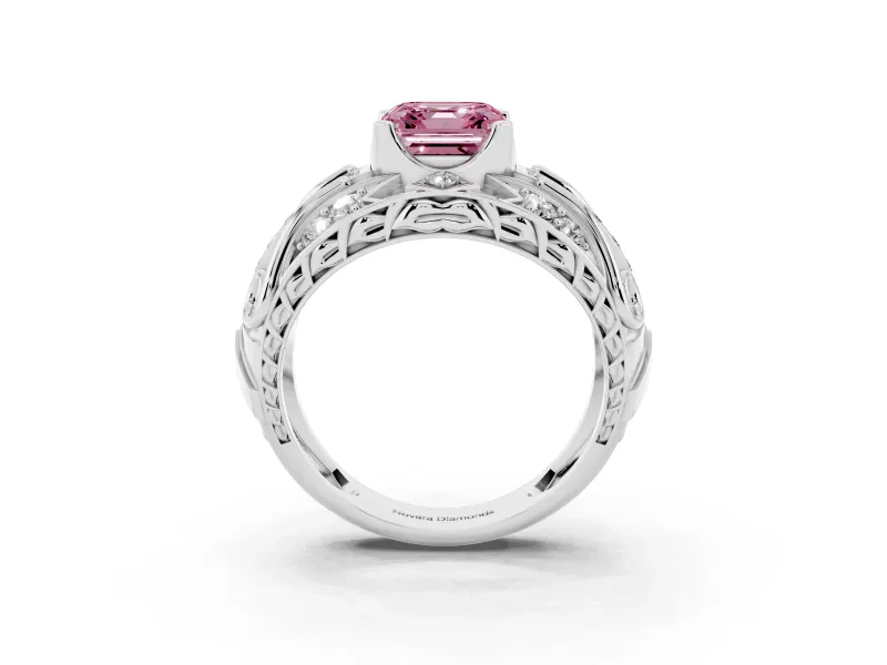 Asscher Cut Art Deco Engagement Ring Setting for a Fancy Pink Lab-Grown Diamond | Sterling Silver
