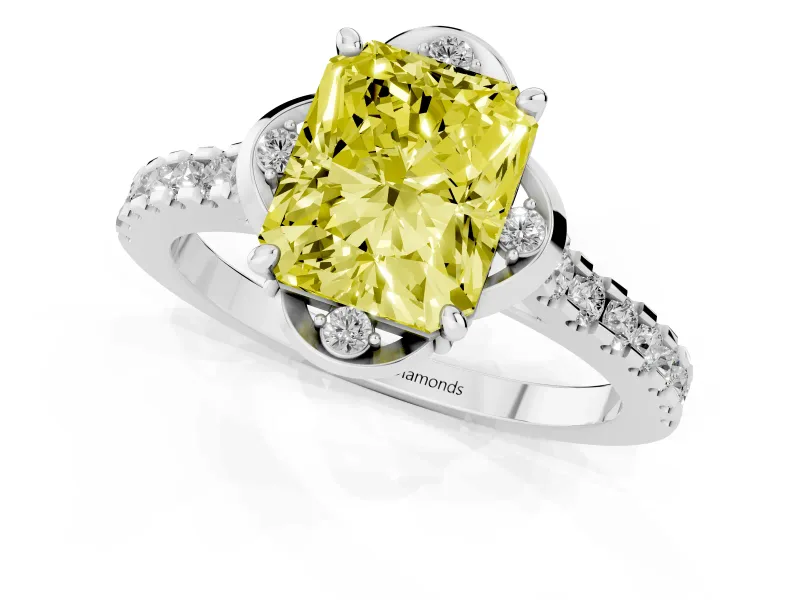 Radiant Cut Floral Petal Engagement Ring Setting for a Fancy Yellow Lab-Grown Diamond | Petal Accents | Platinum