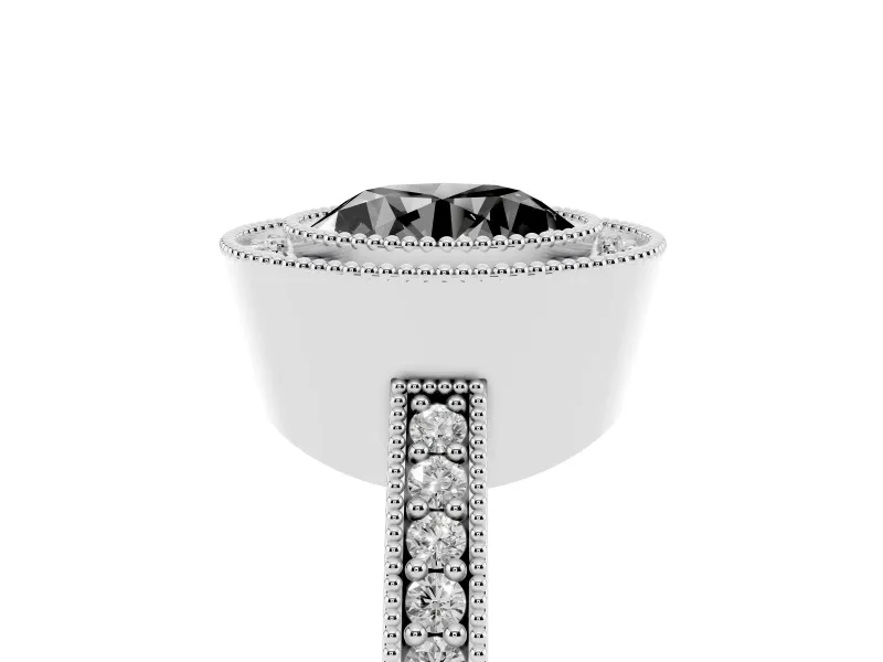 Fancy Black Round Cut Diamond Halo Engagement Ring Set in Silver with Pavé Band and Round Halo Stones