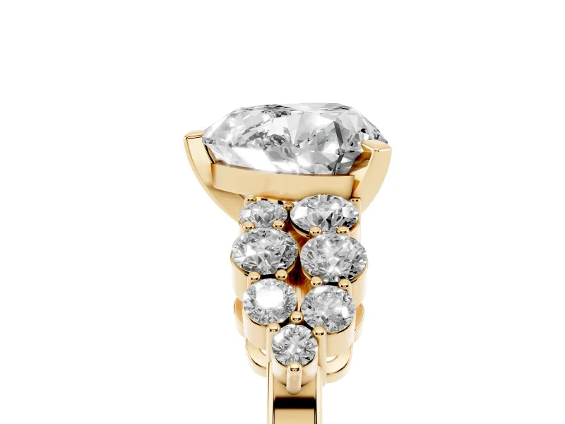 Heart Cut Diamond Cluster Engagement Ring Set in Yellow gold with Pavé Band and Prong Setting