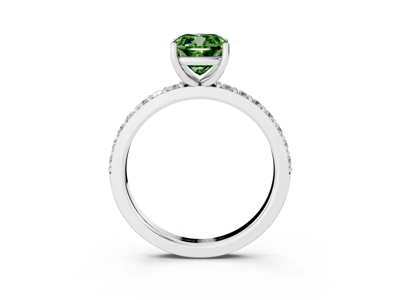 Cushion Cut Engagement Ring Setting for a Fancy Green Lab-Grown Diamond | Sterling Silver - Design NV-24514