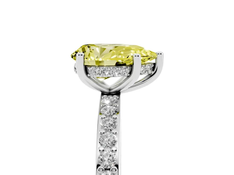 Fancy Yellow Pear Cut Diamond Pavé Band Ring Set in Silver with Prong-Set Center Stone