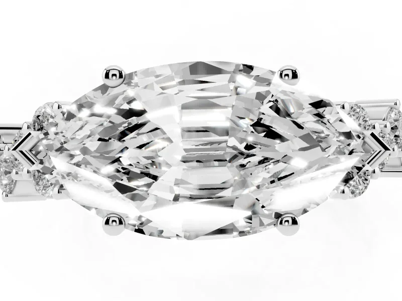 Marquise Scattered Accent Engagement Ring Setting | Slim Band | Platinum