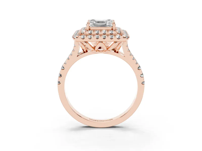 Asscher Cut Halo Split Shank Engagement Ring Setting | Rose Gold