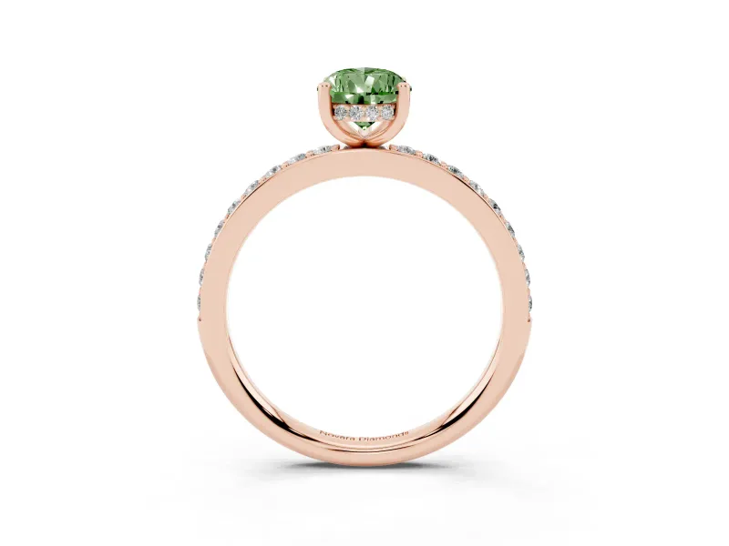 Fancy Green Pear Cut Diamond Pavé Band Ring Set in Rose gold with Prong-Set Center Stone