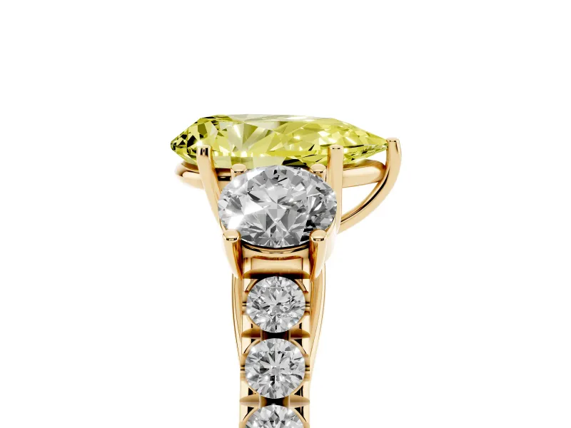Pear-Shaped Engagement Ring Setting for a Fancy Yellow Lab-Grown Diamond | Three Stone | Yellow Gold