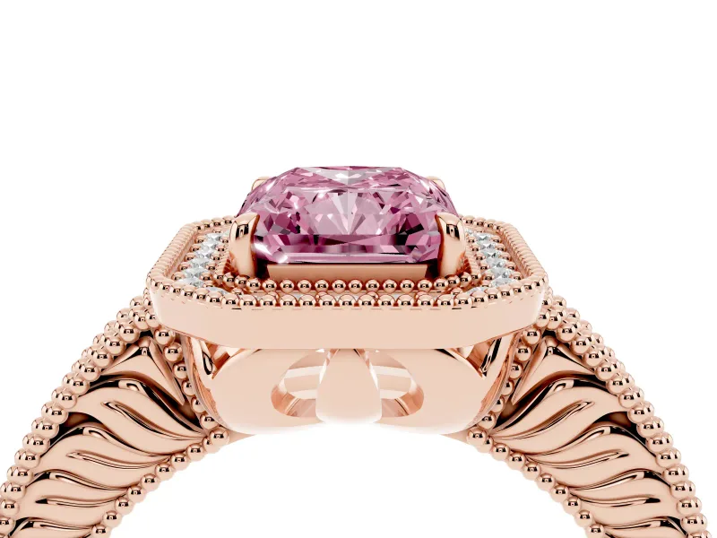 Radiant Cut Halo Engagement Ring Setting for a Fancy Pink Lab-Grown Diamond | Rose Gold