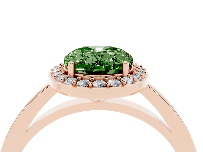 Oval Thin Halo Engagement Ring Setting for a Fancy Green Lab-Grown Diamond | Plain Band | Rose Gold