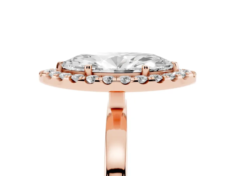 Marquise Thin Halo Engagement Ring Setting | Plain Polished Band | Rose Gold