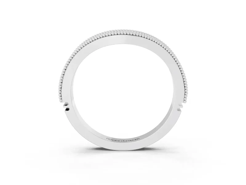 Round Diamond Contour Wedding Band Set in White gold with Milgrain Pavé Setting