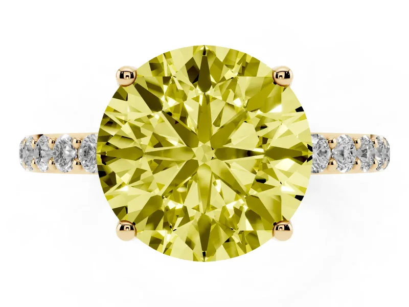Round Pave Engagement Ring Setting for a Fancy Yellow Lab-Grown Diamond | Slim Band | Yellow Gold