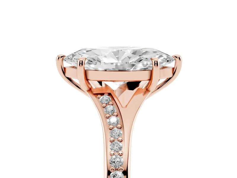 Marquise Pave Solitaire Engagement Ring Setting | Sweeping Shoulders | Rose Gold